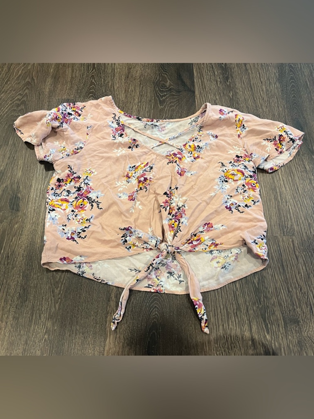 Mudd Pink Floral Tie-Front Crop Top